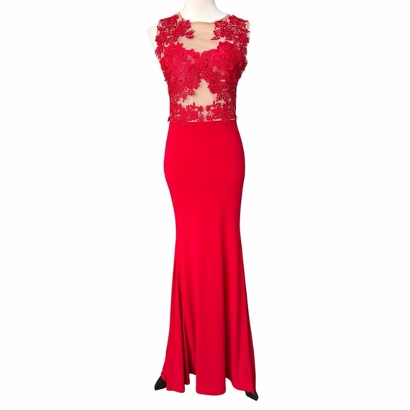 AKIRA Dresses & Skirts - AKIRA Red Embellishment Floral Lace Event Dress